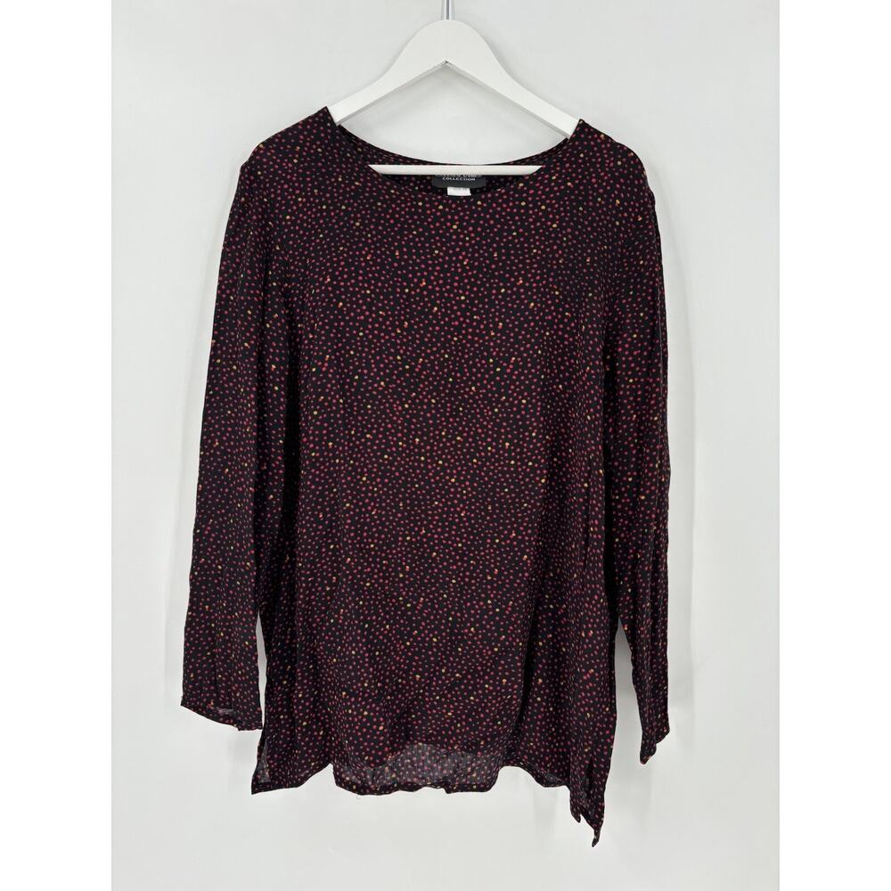 Chelsea Jones Vintage Blouse Womens 18 Black Red Polka Dot Long Sleeves Rayon